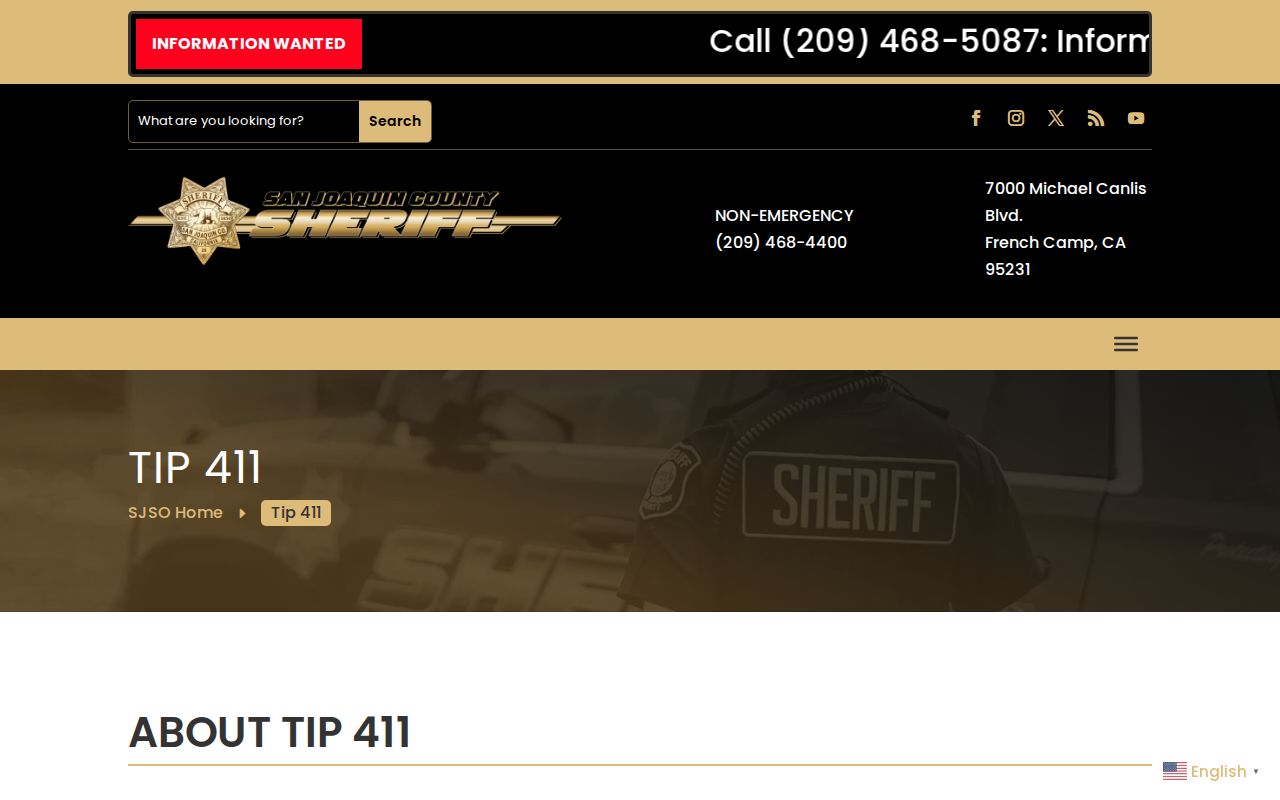 San Joaquin County Sheriff Tip411 wanted fugitive tip route