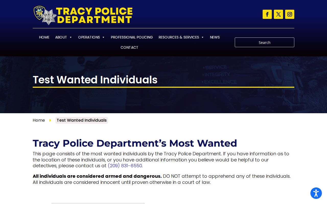 Tracy Police selected wanted fugitives page in San Joaquin County