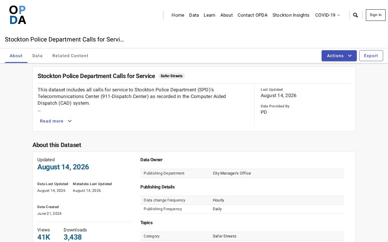 Stockton Police official calls-for-service interface for San Joaquin County arrest context